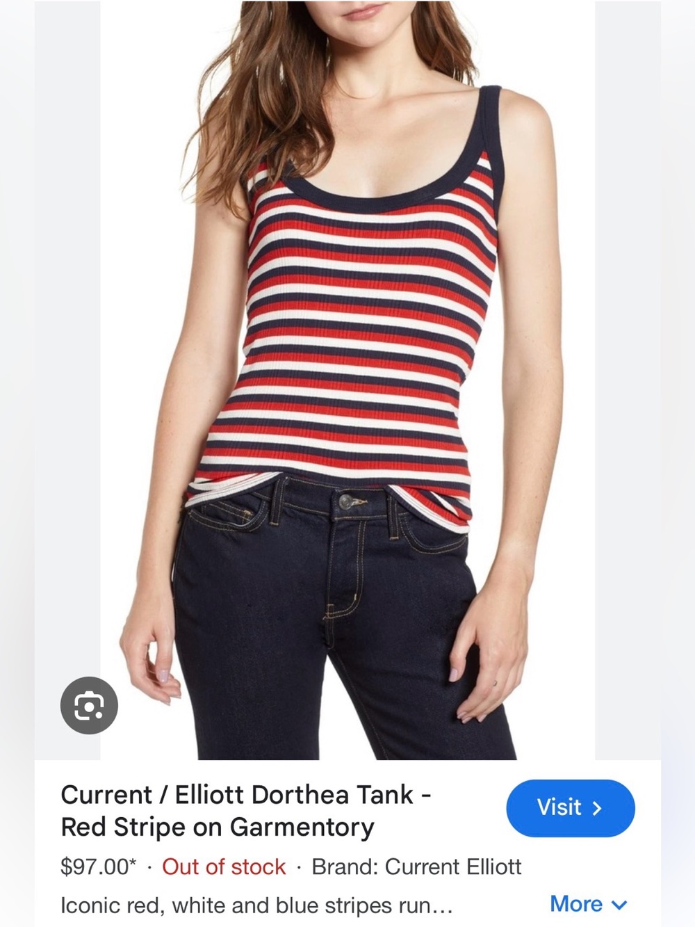 Current/Elliott Red, White & Navy Striped Rib Tank Dorthea